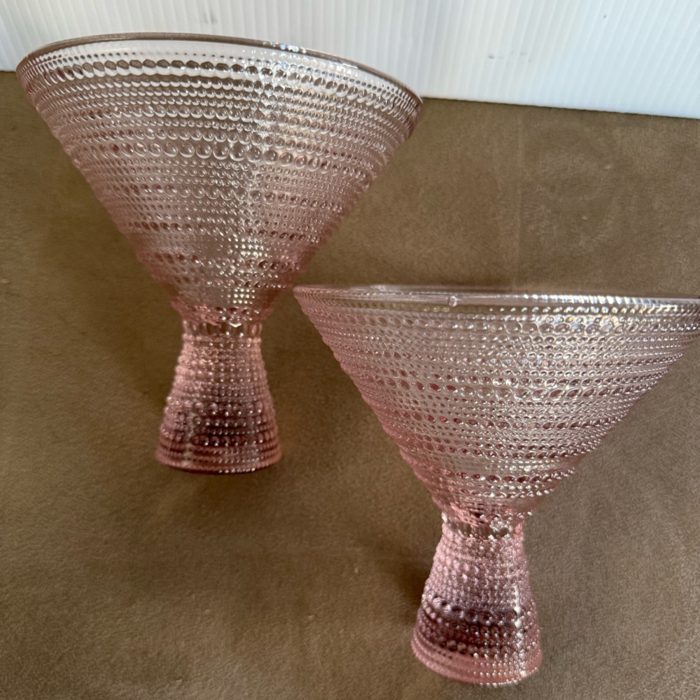 Pink Textured Glass Dessert Cups - Set of 2